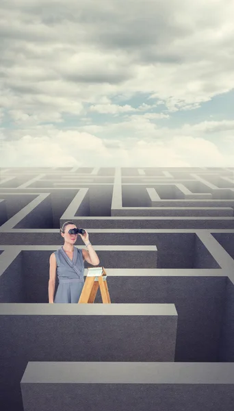 Businesswoman looking on ladder — Stock Photo, Image