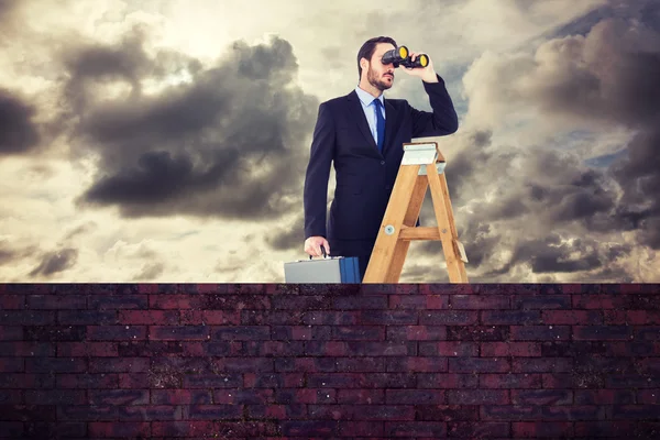 Businessman looking on ladder — Stock Photo, Image