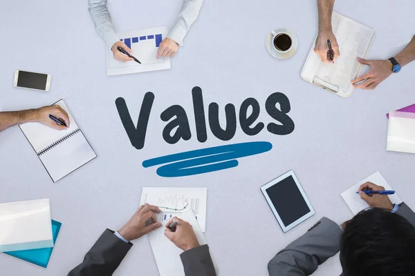 Values against business meeting — Stock Photo, Image