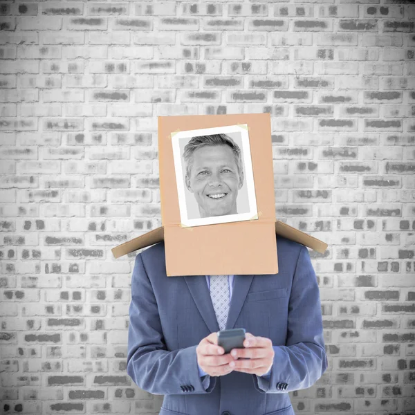 Businessman with photo box on head — Stock Photo, Image