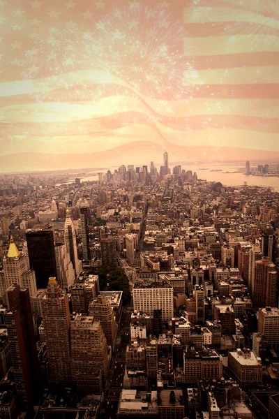 New york city and american flag — Stock Photo, Image