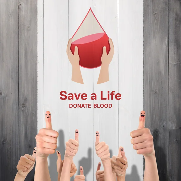Blood donation against pale wooden planks — Stock Photo, Image