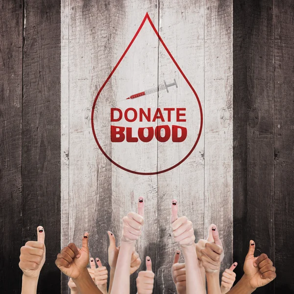 Donate blood against oak floor boards — Stock Photo, Image