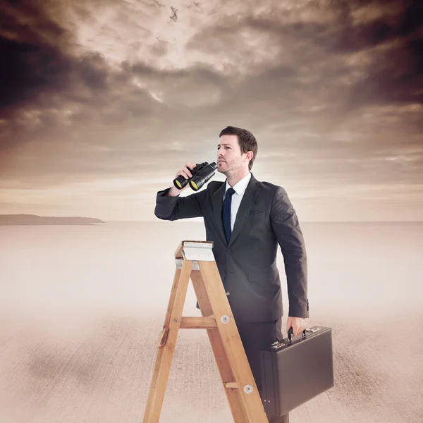 Businessman looking on ladder — Stock Photo, Image