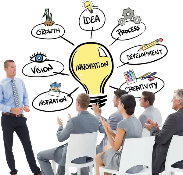 Business konferensen mot innovation doodle — Stockfoto