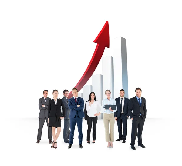 Business team against arrow and bar chart — Stock Photo, Image