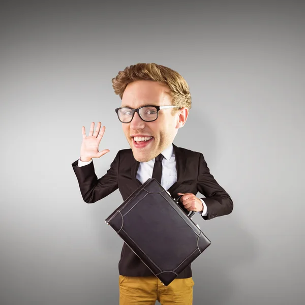 Nerd sorrindo e acenando — Fotografia de Stock