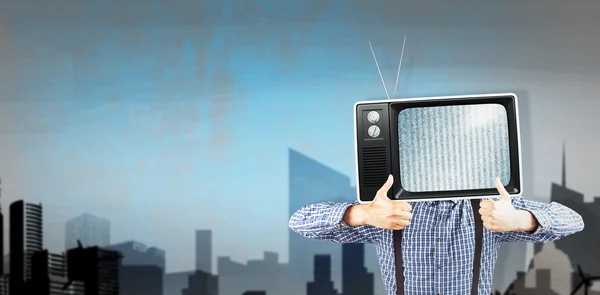 Businessman with tv instead head — Stock Photo, Image