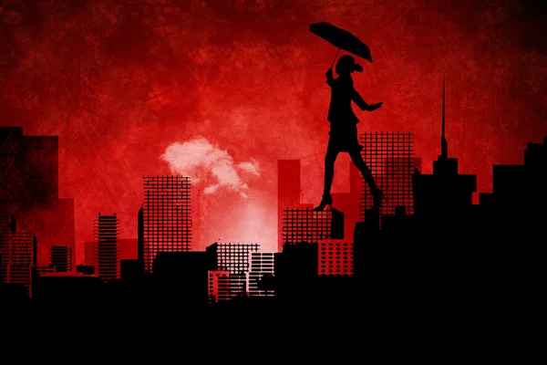 Mujer de negocios pisando con paraguas —  Fotos de Stock