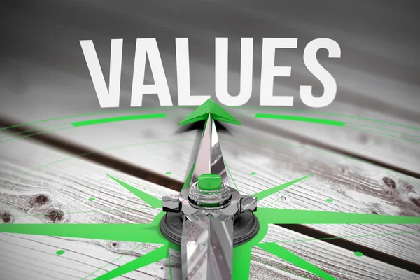 Slovo hodnoty a kompas — Stock fotografie