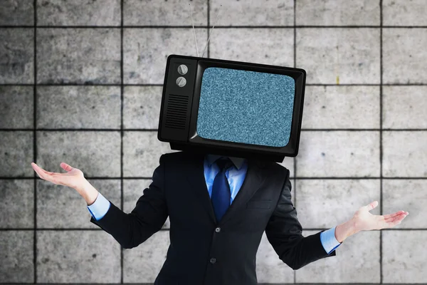 Businessman with TV instead head — Stock Photo, Image