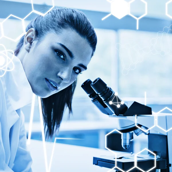 Woman posing with microscope — Stock Photo, Image