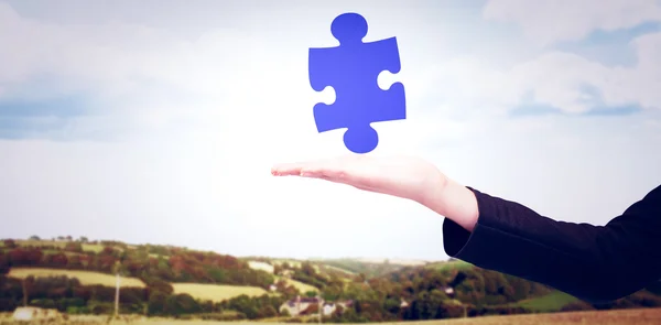 Businesswomans arm voorstellende jigsaw stuk — Stockfoto