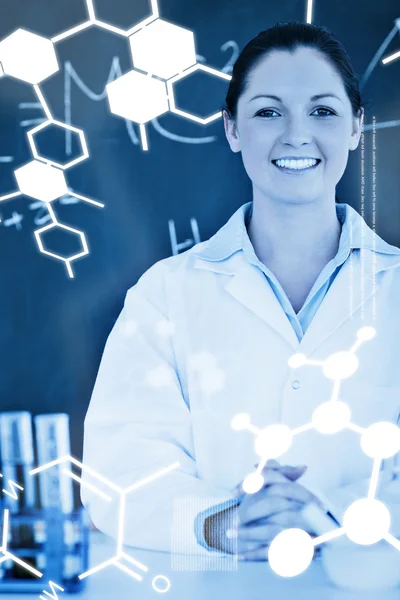 Science graphics against woman — Stock Photo, Image