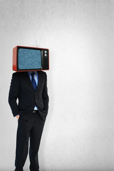Om de afaceri cu televizor în schimb cap — Fotografie, imagine de stoc