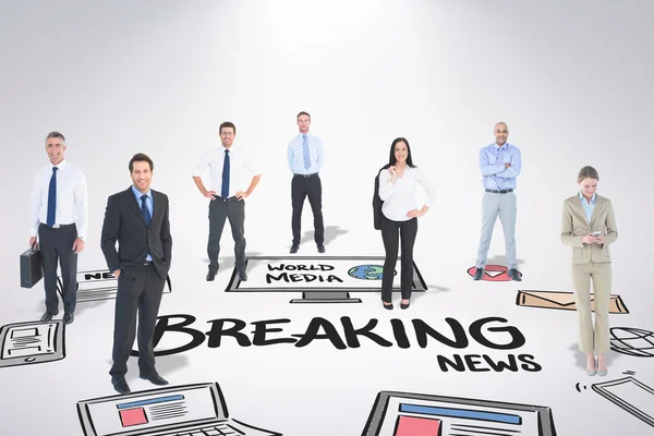 Verksamhet team mot breaking news doodle — Stockfoto