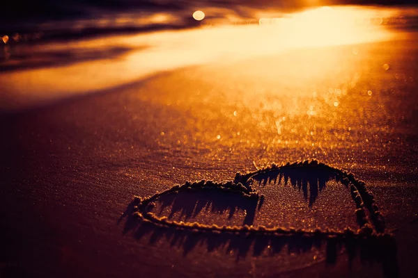 One heart drawn in the sand — Stock Photo, Image