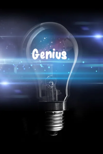 Genius against glowing light bulb — Stock Photo, Image