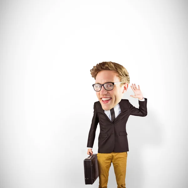 Nerd sonriendo y saludando — Foto de Stock