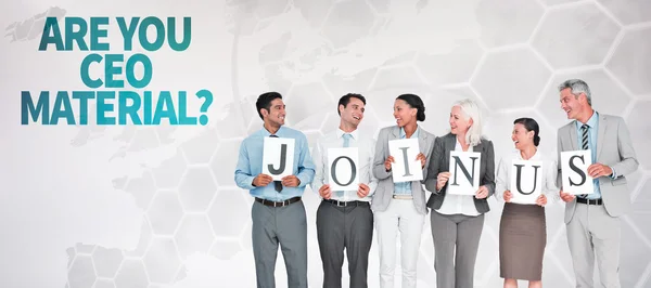 Business people holding letters sign — Stock Photo, Image