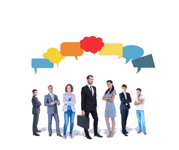 Business team against speech bubbles — Stock Photo, Image