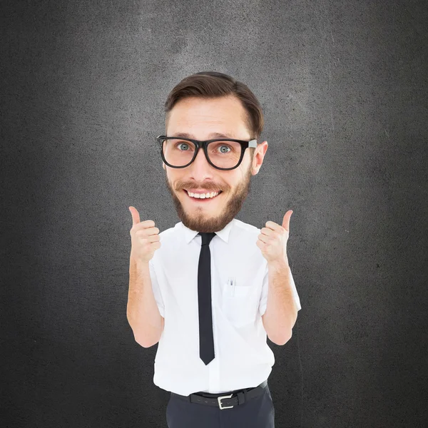 Homem de negócios nerd com polegares para cima — Fotografia de Stock