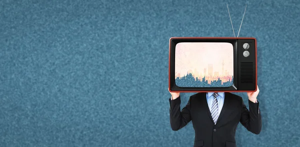 Businessman with tv instead head — Stock Photo, Image