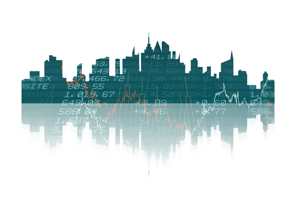 Cityscape against stocks and shares — Stock Photo, Image