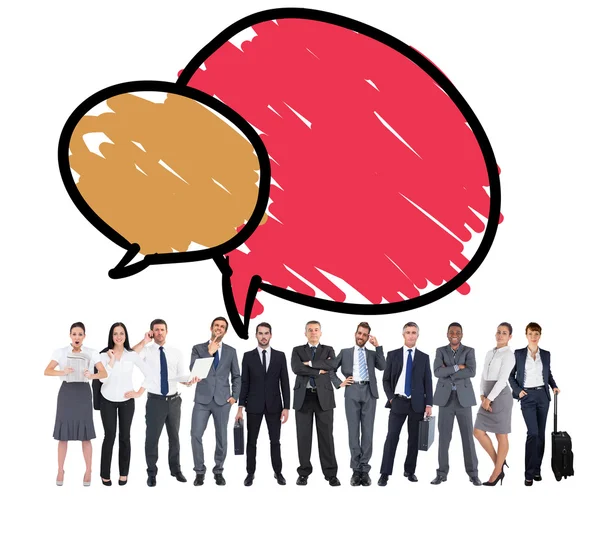 Business team against speech bubbles — Stock Photo, Image