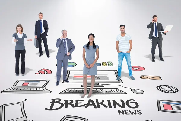 Wirtschaftsteam gegen "Breaking News" -Doodle — Stockfoto
