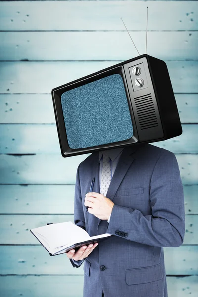 Geschäftsmann mit Fernseher statt Kopf — Stockfoto