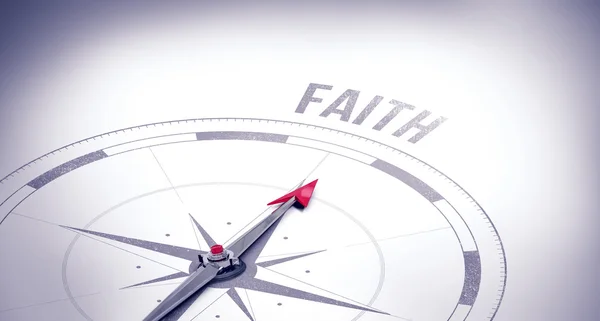 Woord geloof tegen kompas — Stockfoto