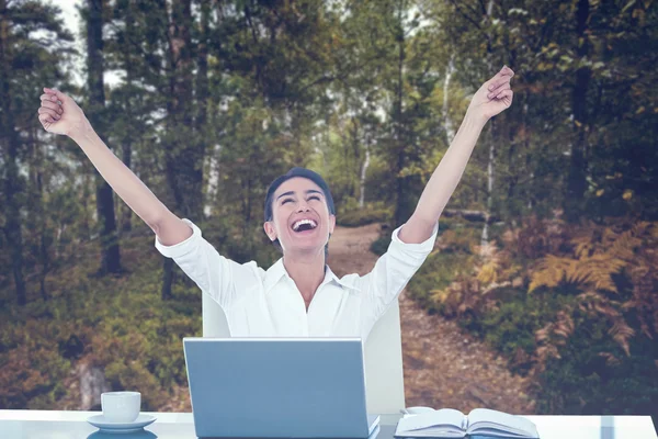 Empresária celebrando um grande sucesso — Fotografia de Stock