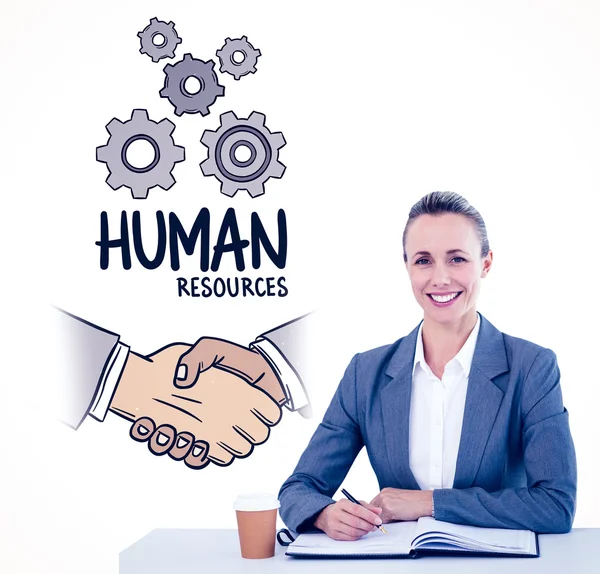 Businesswoman against human resources doodle — Stock Photo, Image