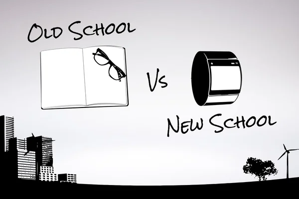Imagen compuesta de la vieja escuela vs nueva escuela — Foto de Stock