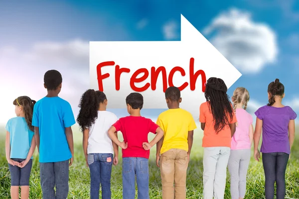 Palavra alunos franceses e elementares na linha — Fotografia de Stock