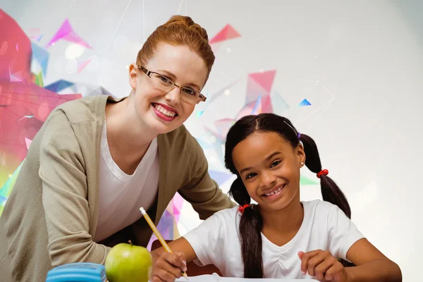 Счастливый ученик и учитель — стоковое фото