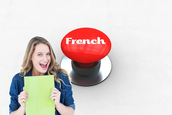 Slovo francouzské a usměvavý student — Stock fotografie