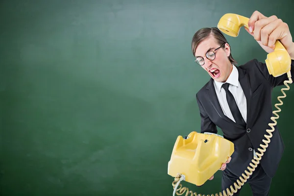 Geeky businessman shouting and hanging up — Stock Photo, Image