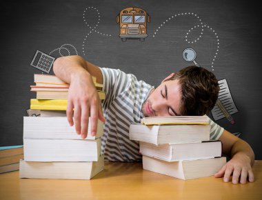 student asleep in the library clipart