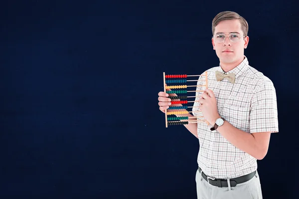 Geeky hipster houden een abacus — Stockfoto