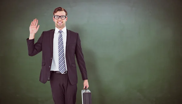 Geeky hipster businessman waving — Stock Photo, Image