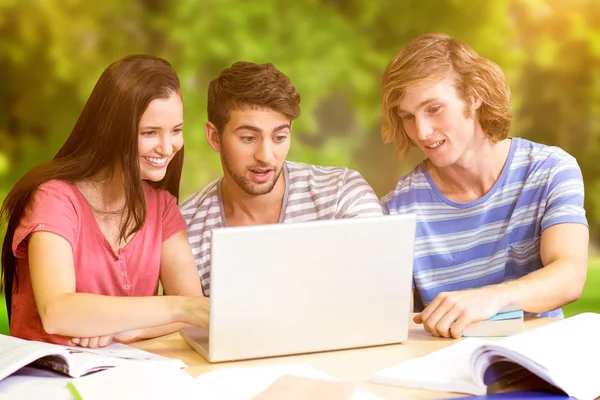 Students using laptop in library — Stock Photo, Image