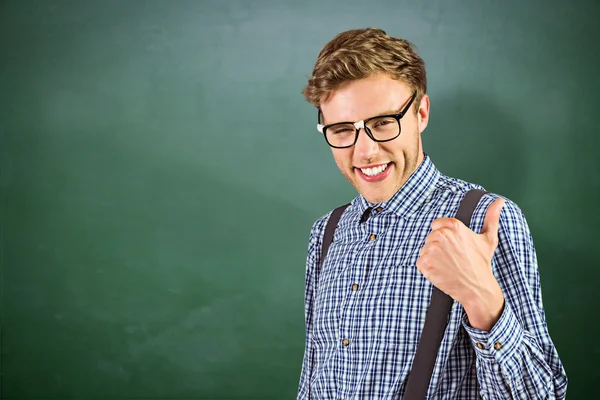 Geeky hipster duimen opdagen — Stockfoto