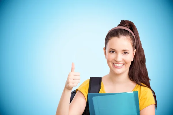 Estudante feliz com polegar para cima — Fotografia de Stock