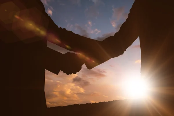 Silhouetten beim Händeschütteln — Stockfoto