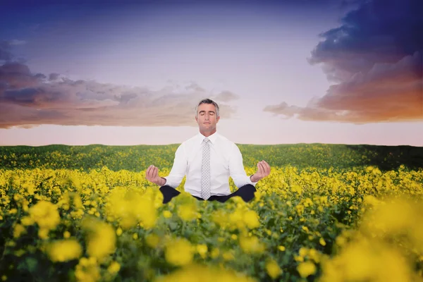 Hombre de negocios Zen meditando en pose de loto — Foto de Stock