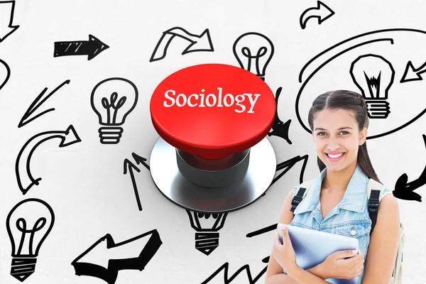 Sociology against digitally generated red push button — Stock Photo, Image