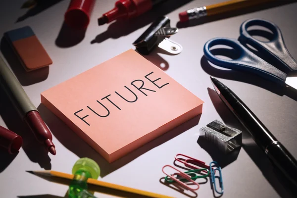 Table with school supplies — Stock Photo, Image