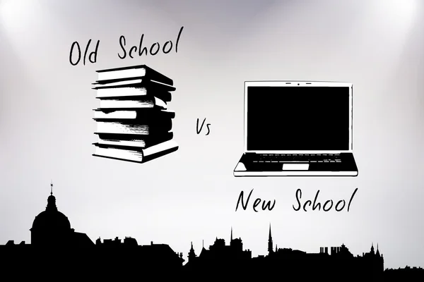 Samengestelde afbeelding van oude school vs nieuwe school — Stockfoto